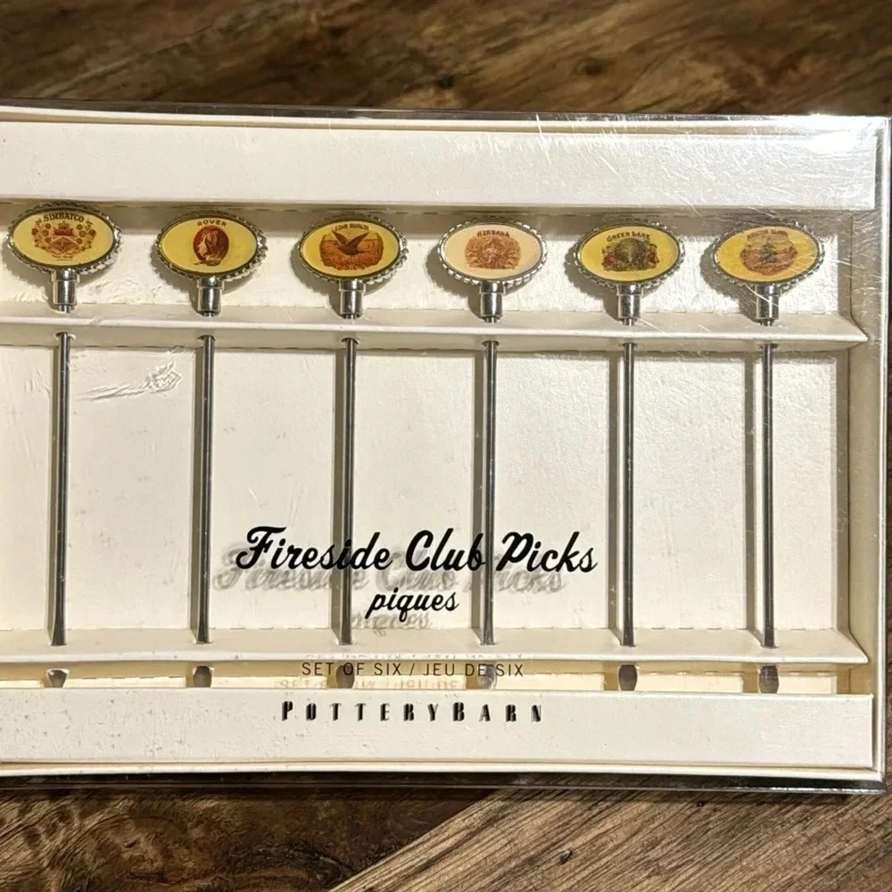 💥NWT Pottery Barn PB VTG 2002 Fireside Club Picks Set of 6 in Box Cocktail Party